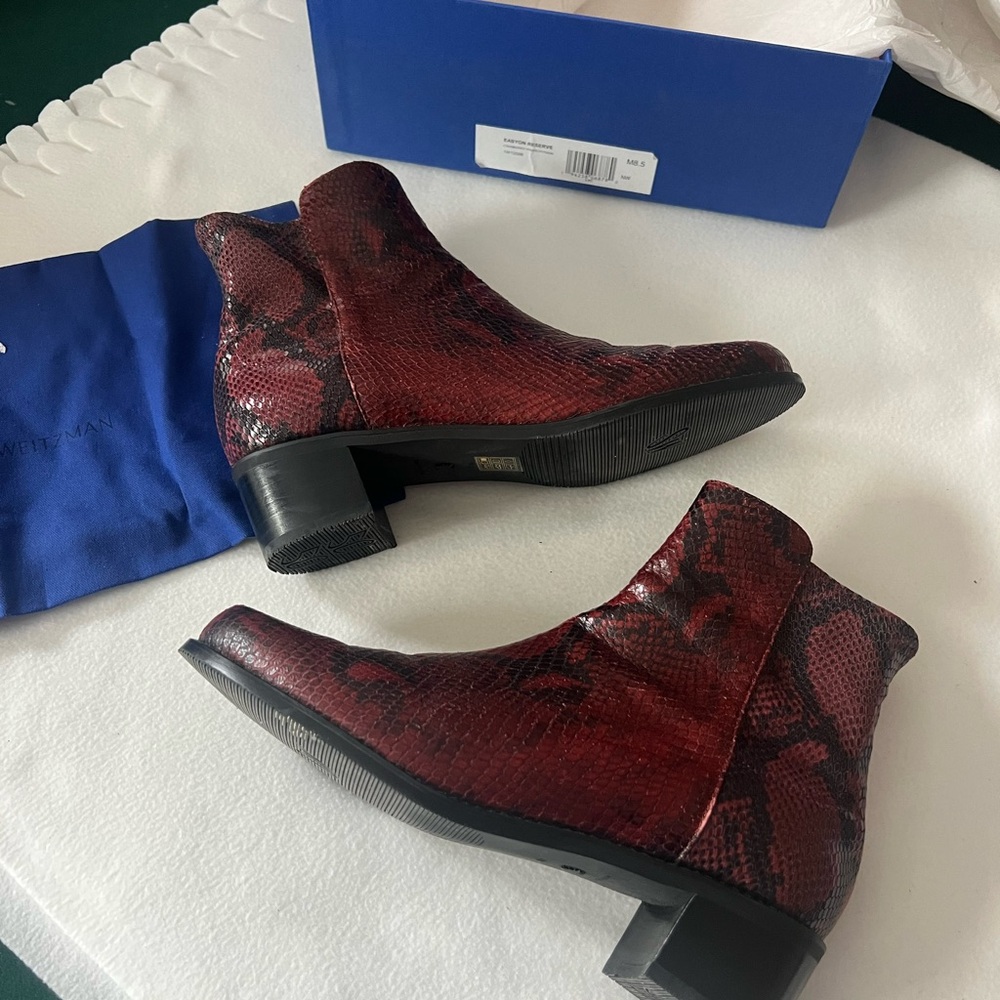 Stuart Weitzman Red Snake Pattern Ankle Boots - image 7